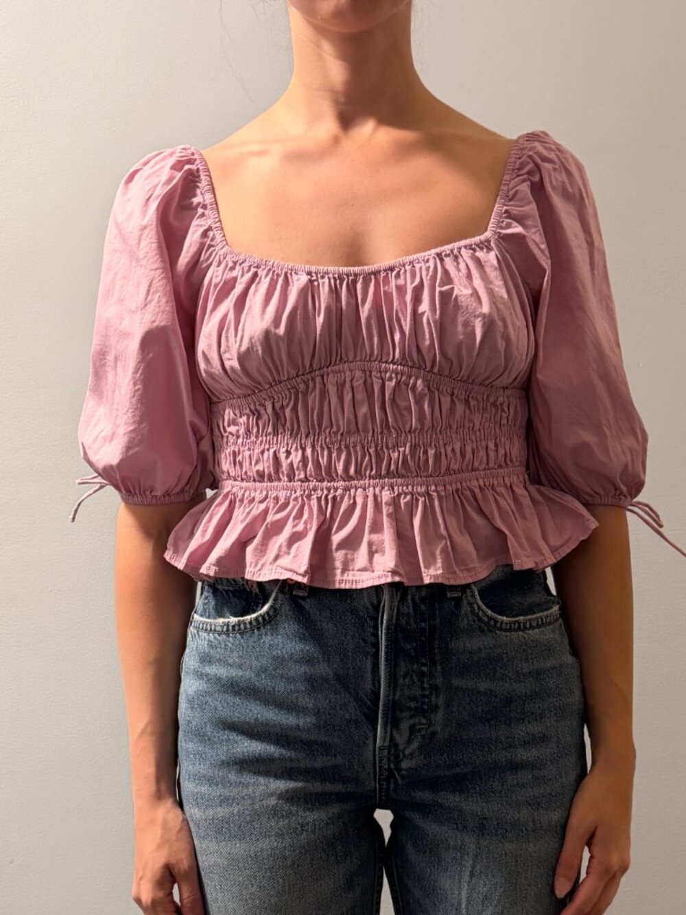 Staud Cotton Poplin Puff-Sleeve Faye Top, Size Small OR 4 (US)